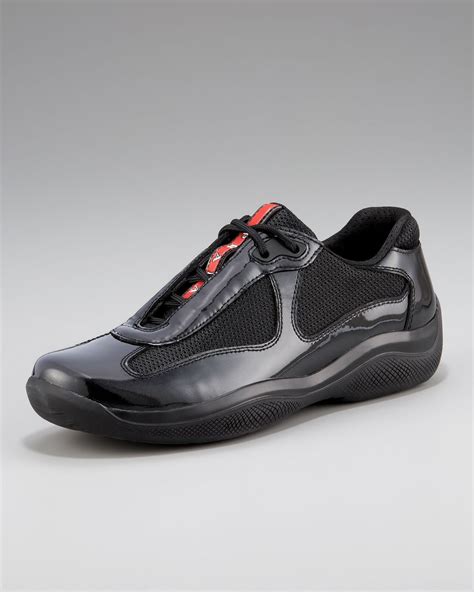 prada sport black leather sneakers|prada black sneakers women's.